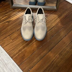 Cole Haan Men's Light Beige Suede Perforated Derby with Blue Trim